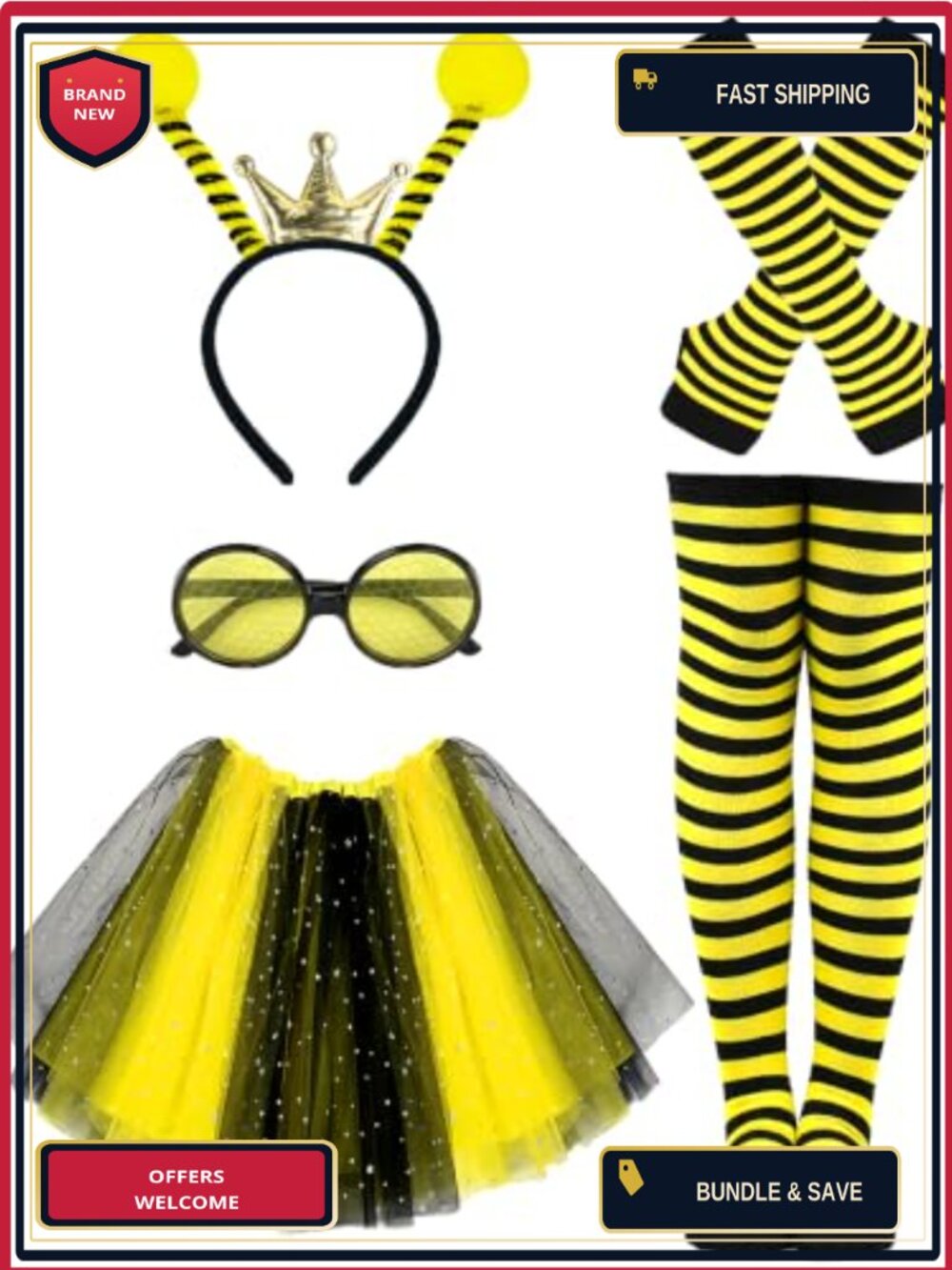 Bumble Bee Costume Set Tutu Antenna Headband Gloves Socks Cosplay